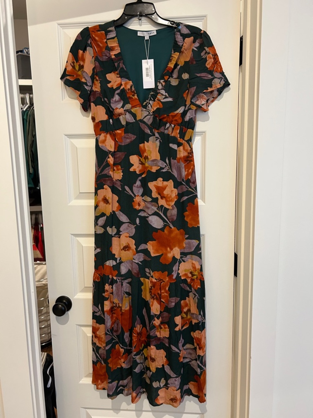Baltic Born Dark Green Maxi Dress with Orange Floral Print